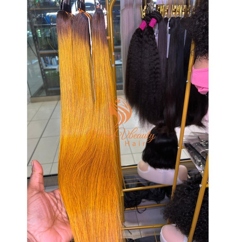 Ginger Colour with Dark Brown Roots Machine Weft - Image 2
